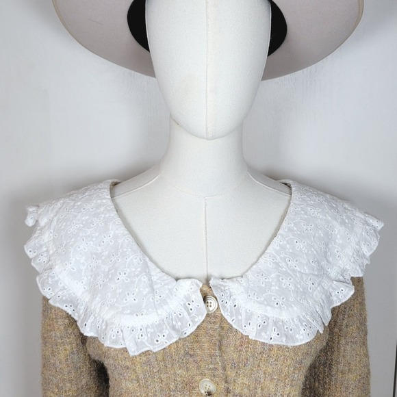 Lush Button Front Cardigan Sweater Eyelet Lace Collar Cottagecore, Whimsical, M - Picture 2 of 9